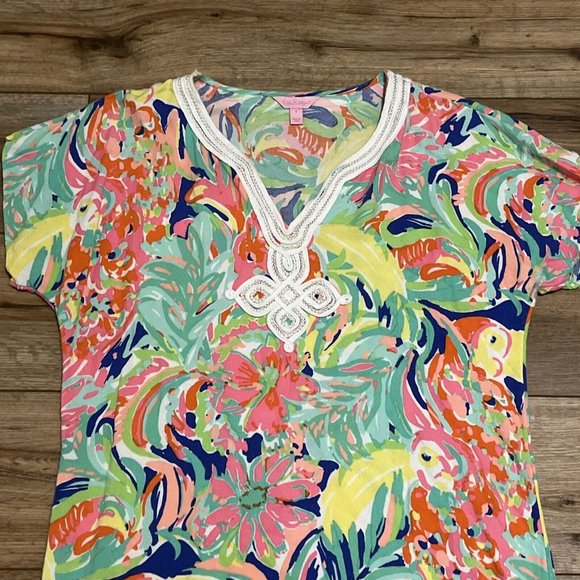 Lilly Pulitzer Harlow Tunic Dress SZ Small Casa Banana Tropical Floral Rayon - Picture 3 of 11
